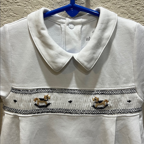 almudena navy rocking horses smocked romper size 18M made in Peru Pima Cotton - Picture 4 of 11